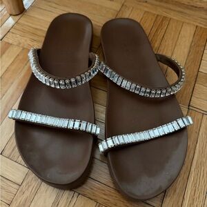 Mystique Boutique Brown Slide Sandals with Crystal Straps